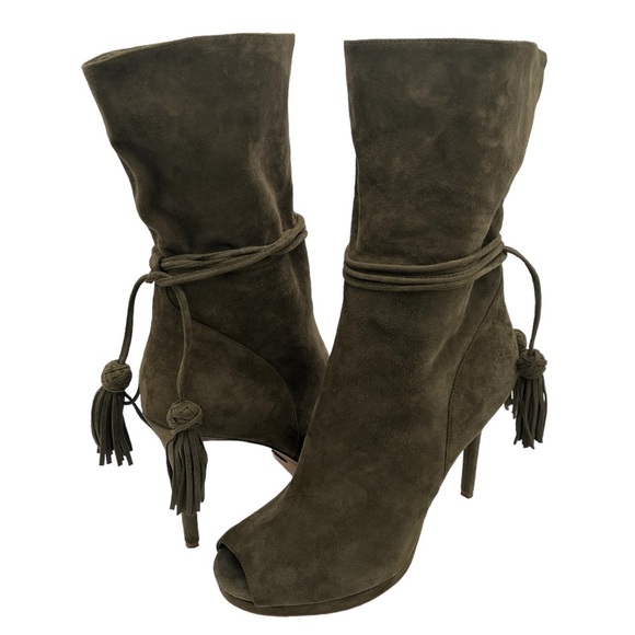 Michael Michael Kors Women's Rosalie Open Toe Suede Bootie Olive Size 7.5 - Picture 2 of 8